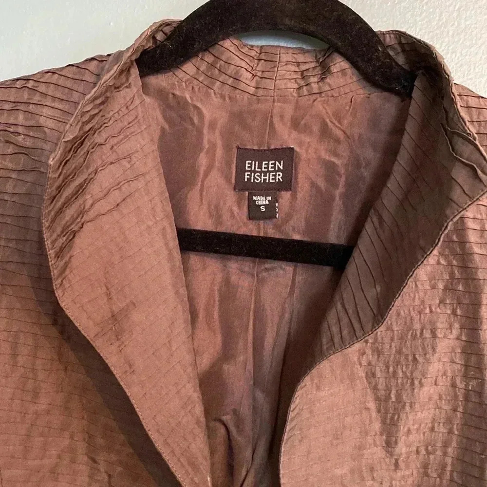 Eileen Fisher 100% silk brown/gray long sleeve collar jacket - Picture 5 of 7